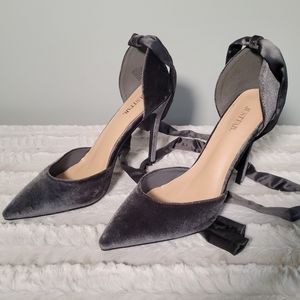 Justfab velvet pump with ankle wrap heel